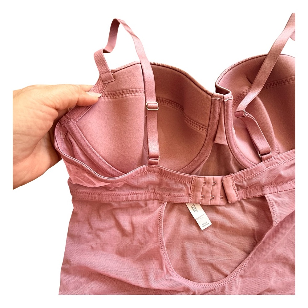 Blush Pink Bustier Bodysuit Auden Pink Satin Underwire Bodysuit – Size L - Picture 6 of 9